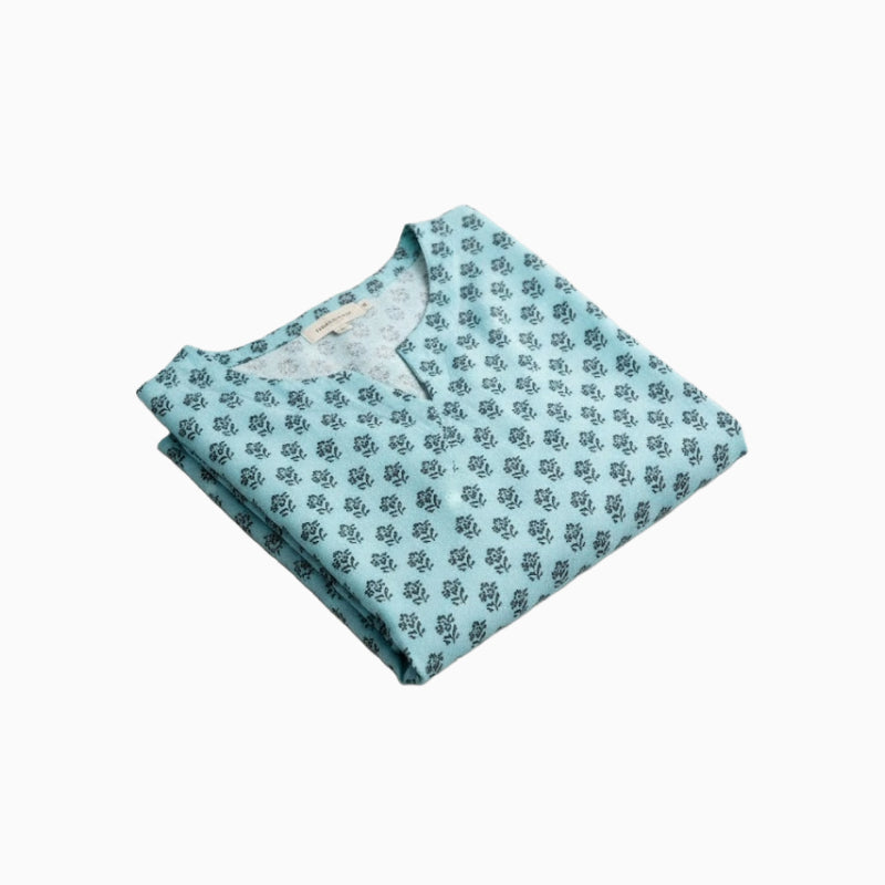 Women Kurti | Straight cut | Small flower in light blue | Only Kurti