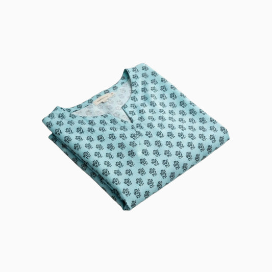 Women Kurti | Straight cut | Small flower in light blue | Only Kurti