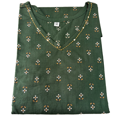 Women's Cotton Short Kurti | Small bhuttas in bottle green