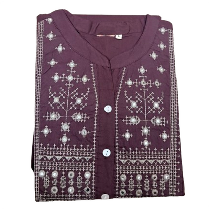 High neck embroidery top | Wine shade