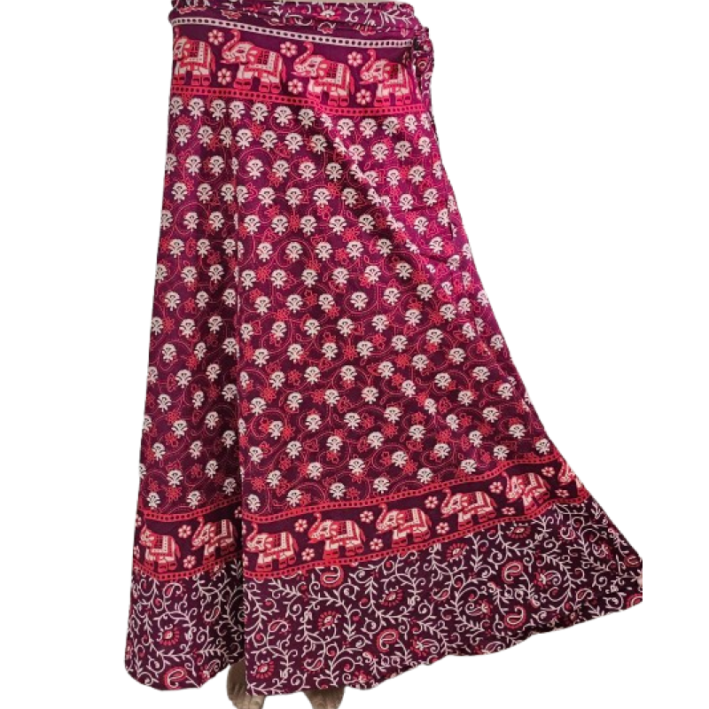 Women wrap  Skirt | Jaipuri Print | Fits up to XL|Red maroon floral