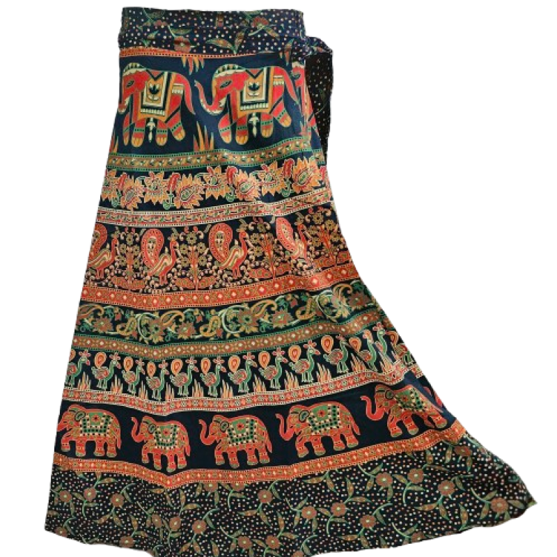 Women wrap  Skirt | Jaipuri Print | Fits up to XL|Wrap Elephant Green