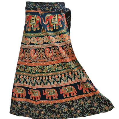 Women wrap  Skirt | Jaipuri Print | Fits up to XL|Wrap Elephant Green