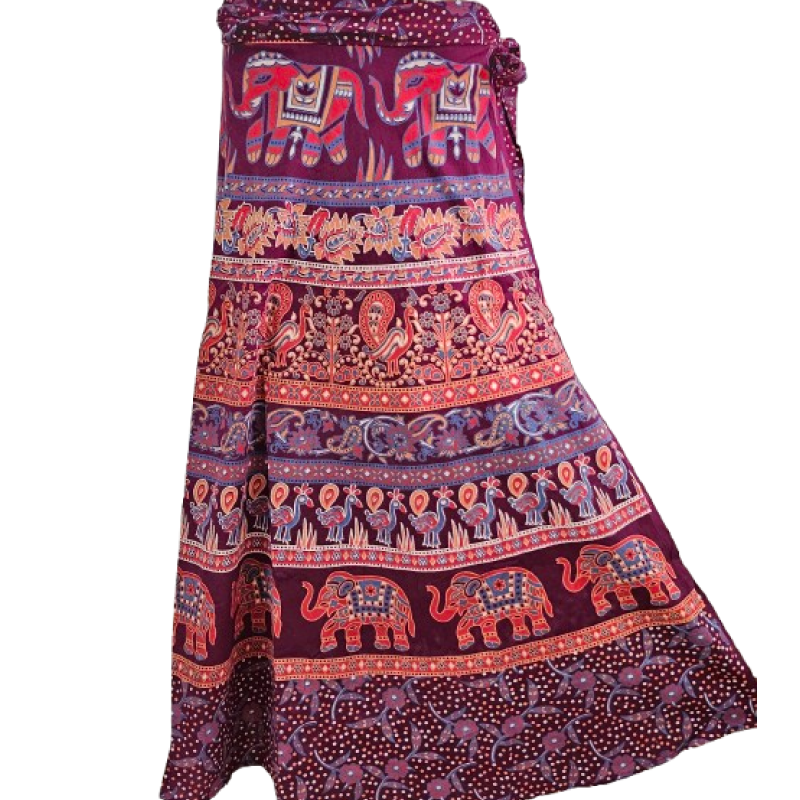 Women wrap  Skirt | Jaipuri Print | Fits up to XL|Wrap Elephant  Maroon