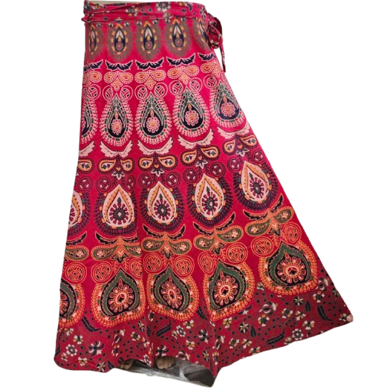 Women wrap  Skirt | Jaipuri Print | Fits up to XL|Wrap Circle Red