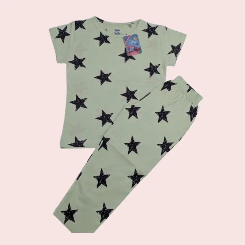 Girls Pant Set | Stars in green