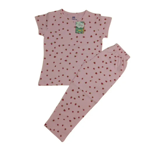 Girls Pant Set | Strawberry in pink