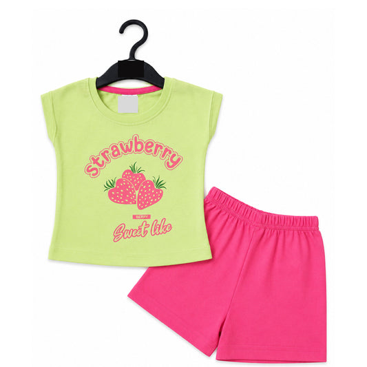 Girls Baby Shorts Set | BABYSET | Strawberry in Green tee