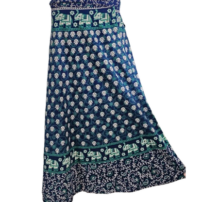 Women wrap  Skirt | Jaipuri Print | Fits up to XL|Blue Green floral