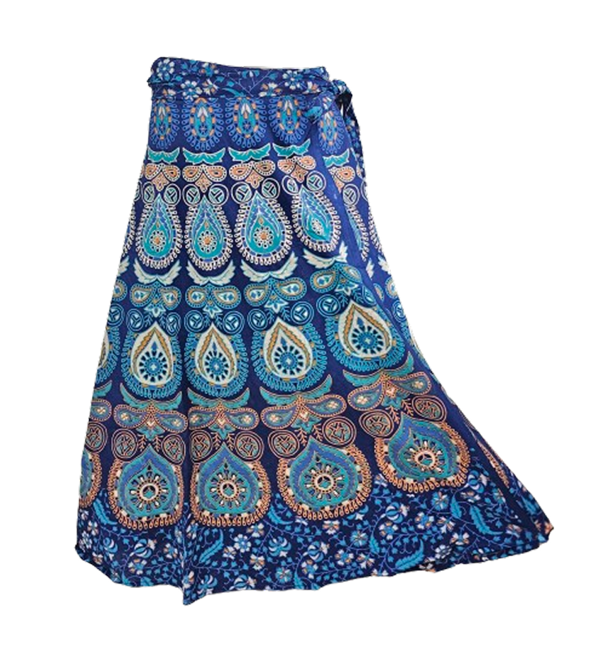Women wrap  Skirt | Jaipuri Print | Fits up to XL|Wrap Circle Indigo blue