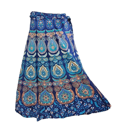 Women wrap  Skirt | Jaipuri Print | Fits up to XL|Wrap Circle Indigo blue