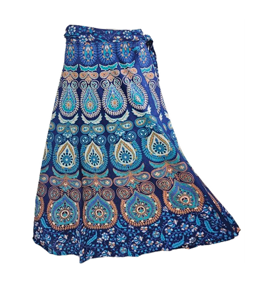Women wrap  Skirt | Jaipuri Print | Fits up to XL|Wrap Circle Indigo blue