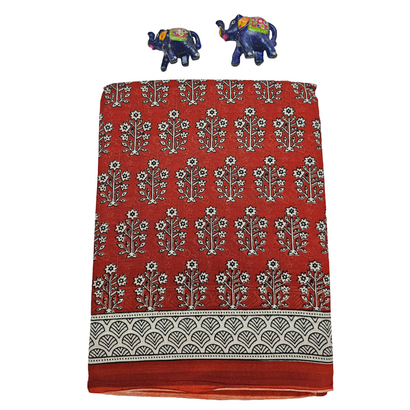 Mul Mul Cotton Saree | Tree bhutta in brick 1