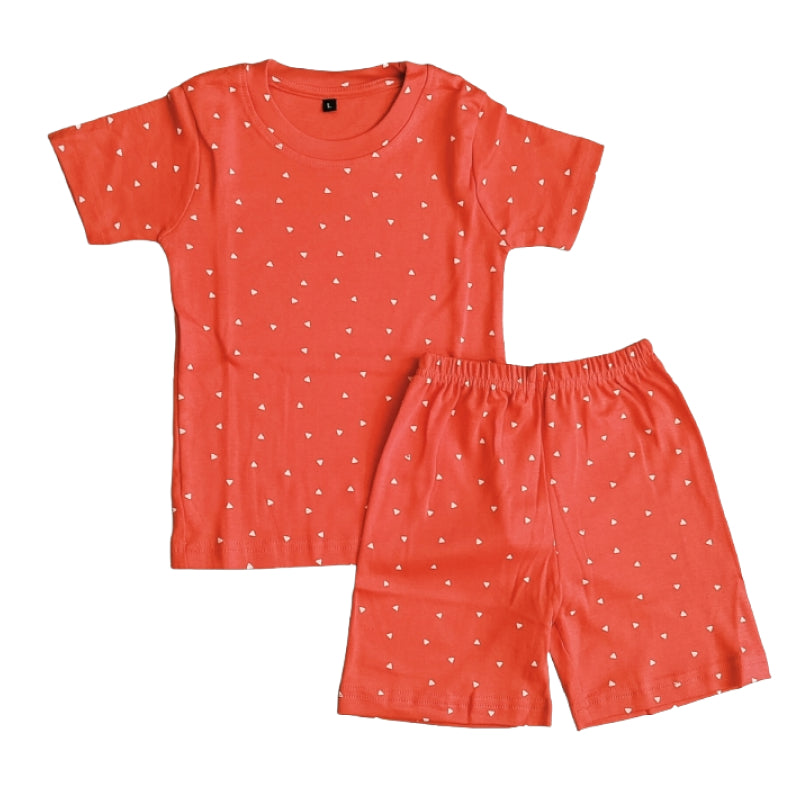 T-shirt with shorts co-ord sets| Interlock Fabric | COORDSET|  BSS| Triangle print in orange