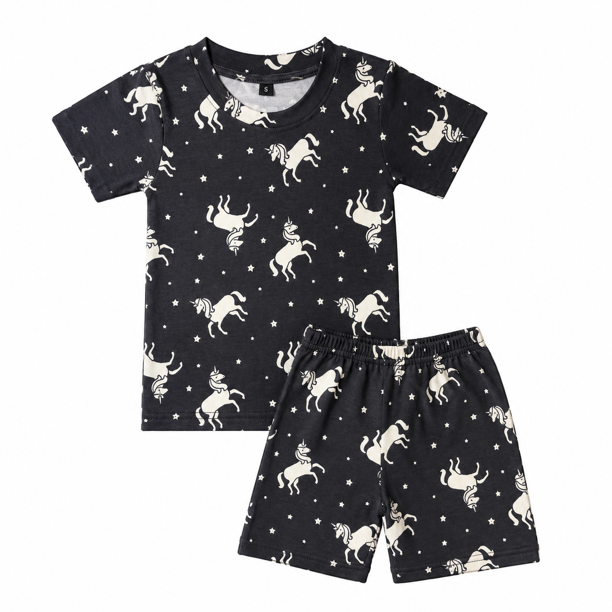 T-shirt with shorts co-ord sets| Interlock Fabric | COORDSET| BSS| Unicorn in black
