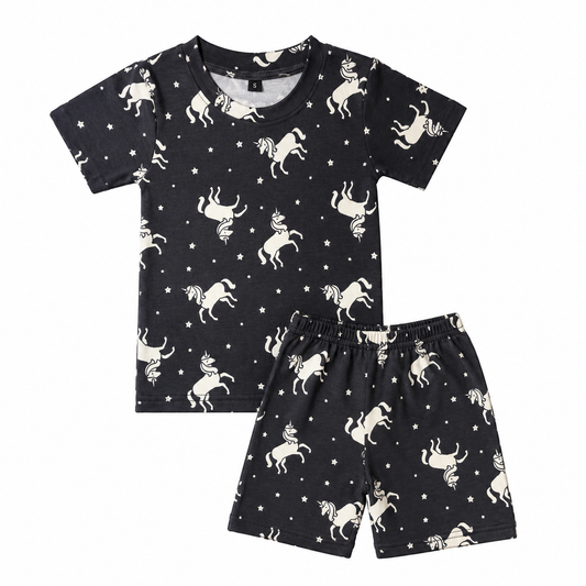 T-shirt with shorts co-ord sets| Interlock Fabric | COORDSET| BSS| Unicorn in black