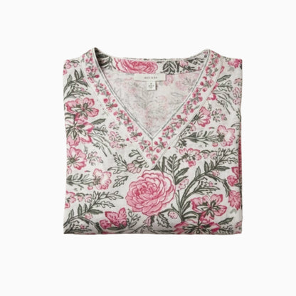 Women Kurti | Straight cut | V neck Floral in light grey