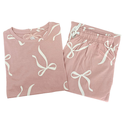 Women Co-ord Tshirt Pant set |white Bow