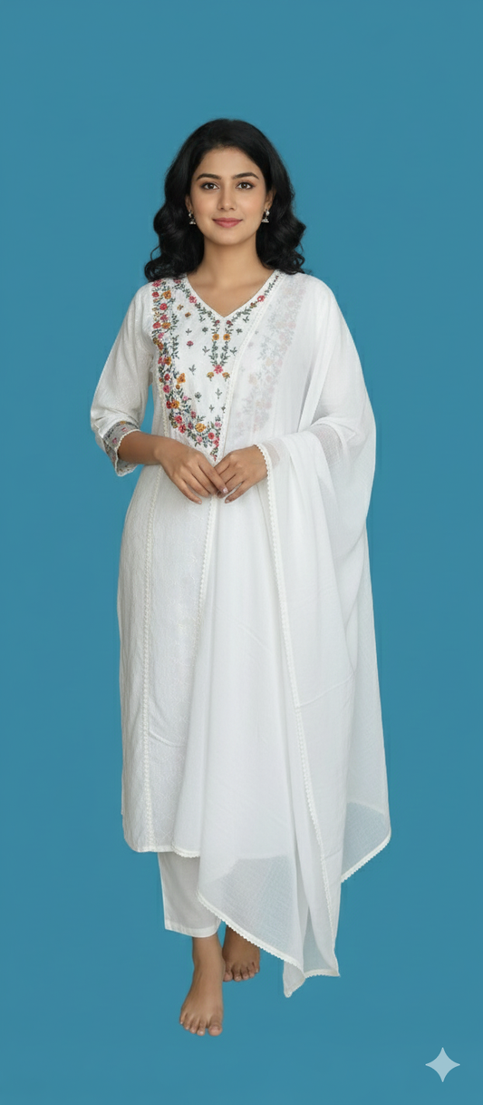 Women kurti with pant and dupatta | Anarkali cut | Pure white anarkali set