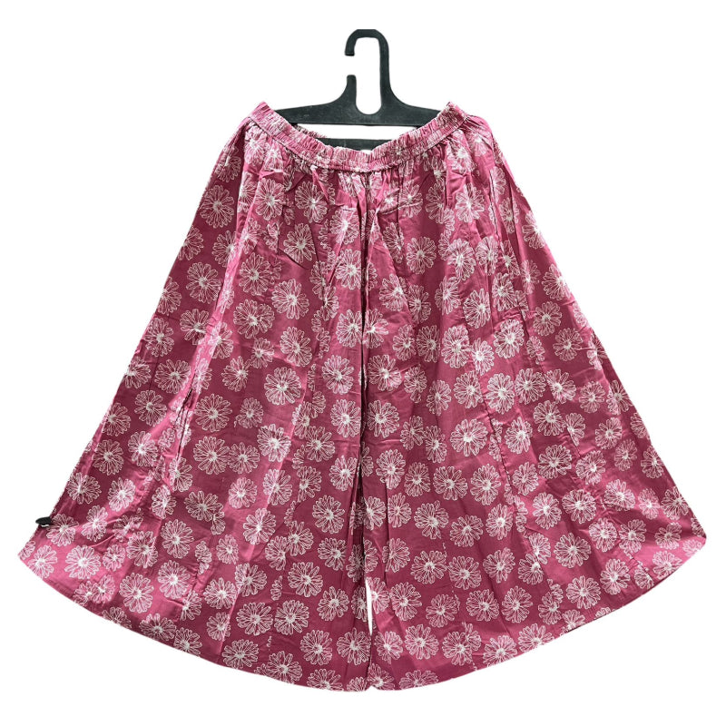 Women's Cotton 16 Kali Divider Skirt Palazzo Pants – White Flowers in peachish pink(without rope)