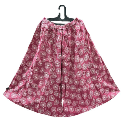 Women's Cotton 16 Kali Divider Skirt Palazzo Pants – White Flowers in peachish pink(without rope)