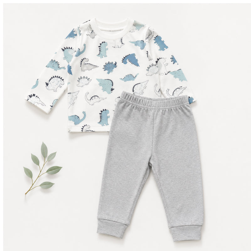 Baby Pant Set | White Dino with grey pant