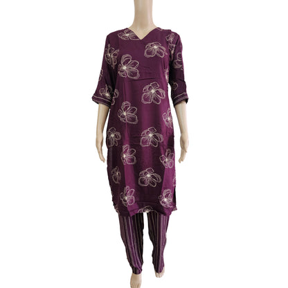 Women’s Liva Rayon Kurti & Pant Set | Daily Wear | Dark Wine floral top with pant