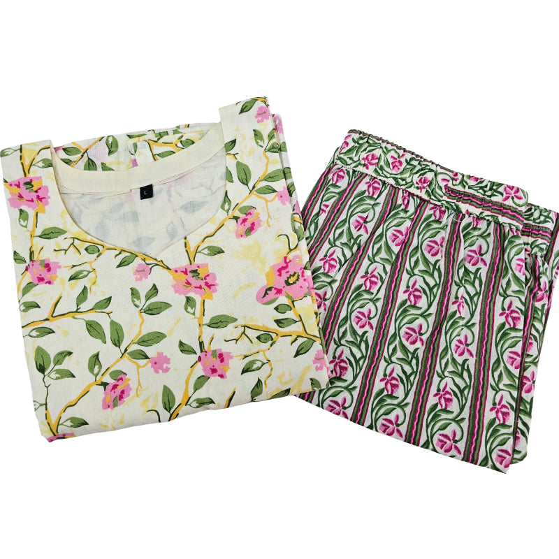 Women kurti with pant | Pure cotton Yellow Floral kurti with Lining | CUSTOMSET