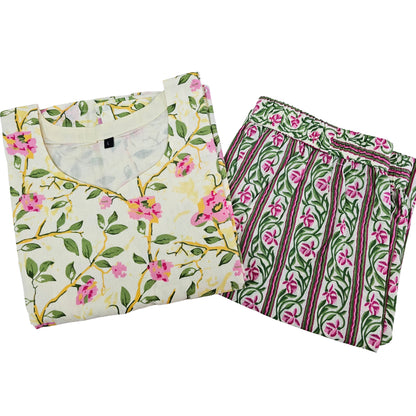 Women kurti with pant | Pure cotton Yellow Floral kurti with Lining | CUSTOMSET