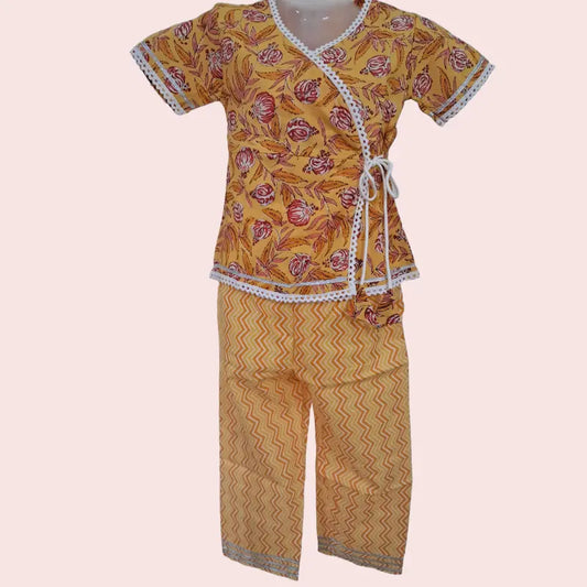 Girls Angrakha Sets| Yellow flower and Leaves