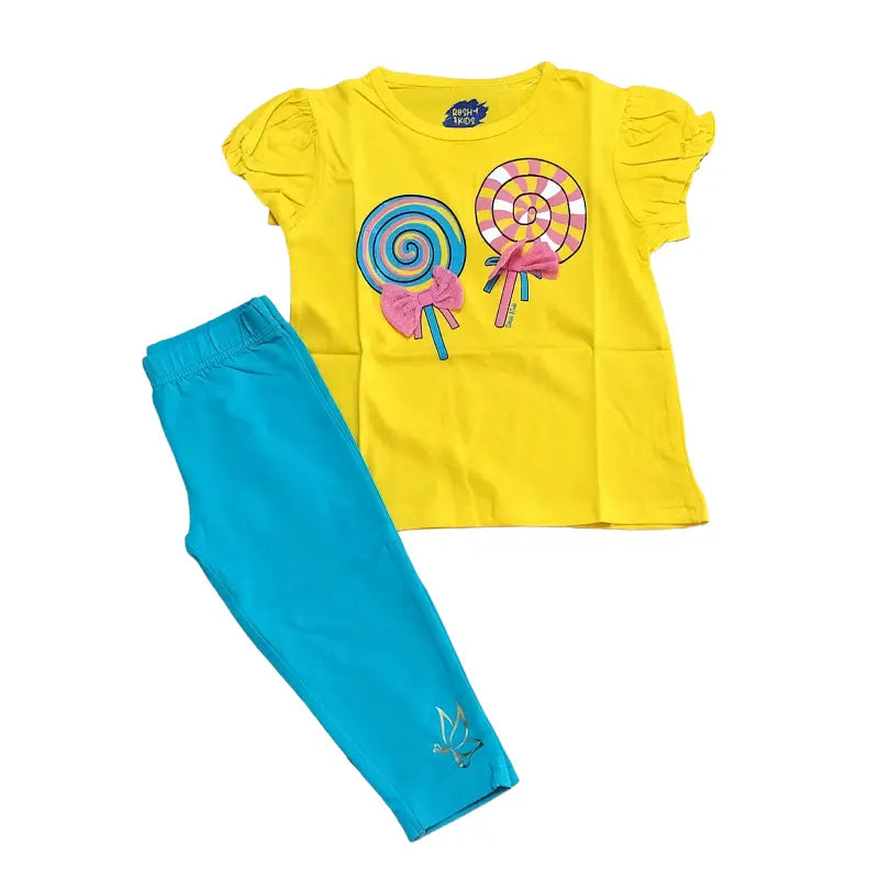 Girls Capri Set| Candy tee with blue pants