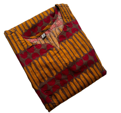 Women Kurti | Princess cut Yellow and red marron stripes | only kurti top | ALINETOP