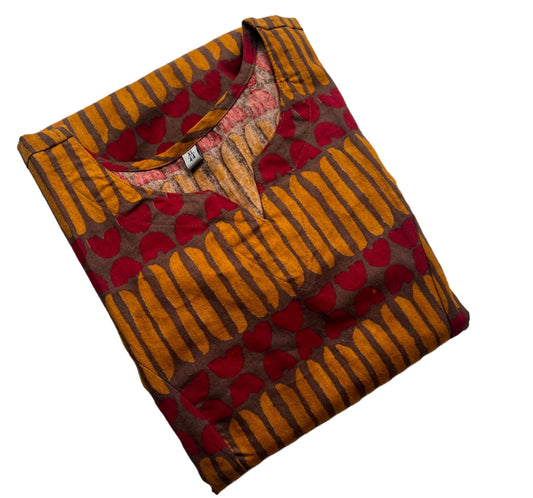 Women Kurti | Princess cut Yellow and red marron stripes | only kurti top | ALINETOP
