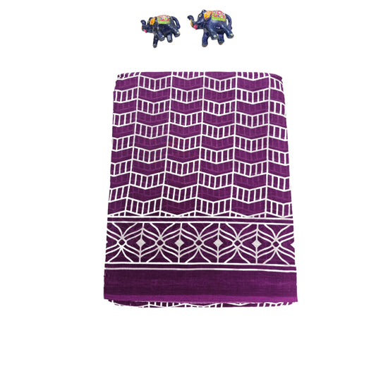 Mul Mul Cotton Saree | Zigzag with lines in purple