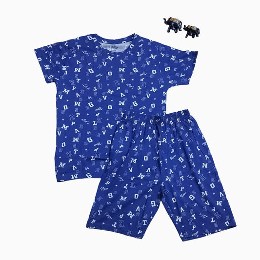 T-shirt with shorts | Co-ord Sets| BSS| Alphabets print in ink blue