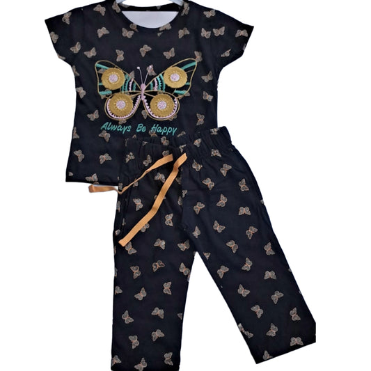 Girls Pant Set | Butterfly embroidery design | Always be happy