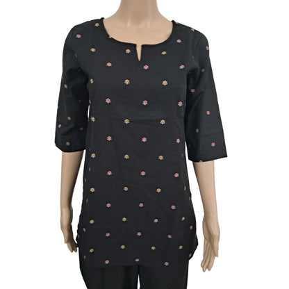 Women's Cotton Short Kurti | Black with small printed bhuttas | Only short kurti