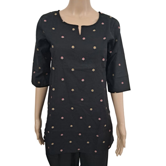 Women's Cotton Short Kurti | Black with small printed bhuttas | Only short kurti
