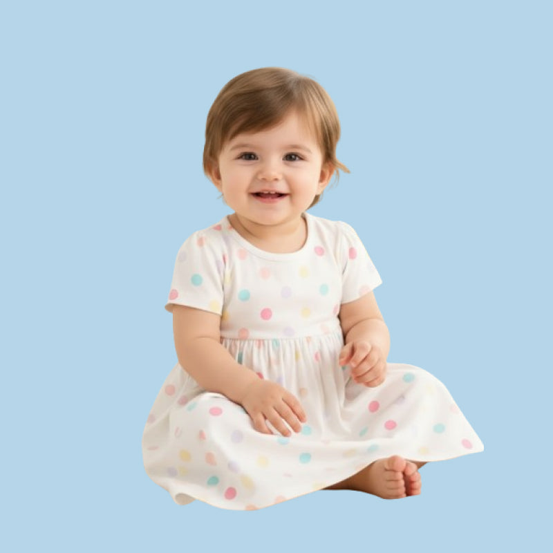 Baby Frock |  Girl baby frock | Polka dots in white
