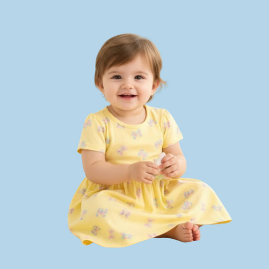 Baby Frock |  Girl baby frock | Flower bunch in yellow