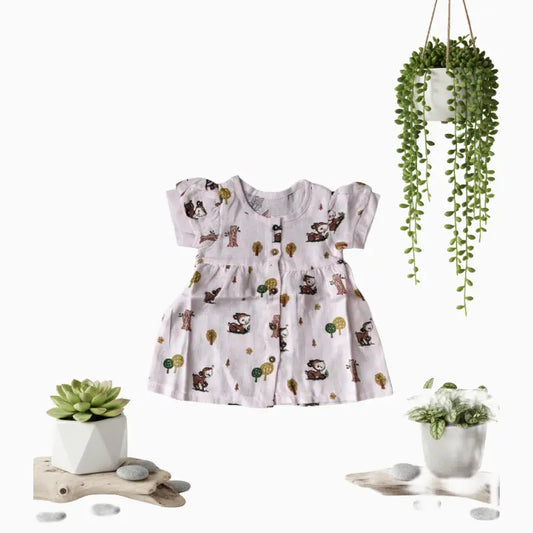 Muslin Frocks | Light pink with form print