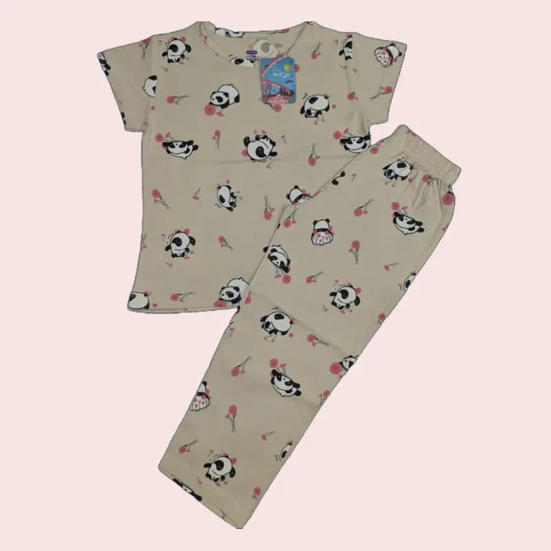 Girls Pant Set | Bear in peach