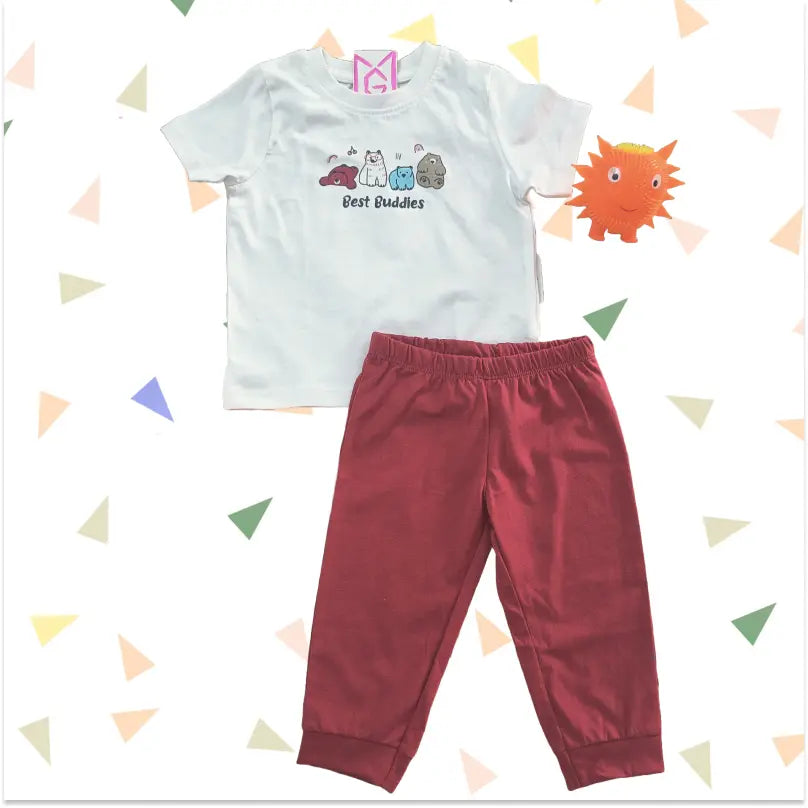 Baby Pant Set | Best Buddies with maroon pants