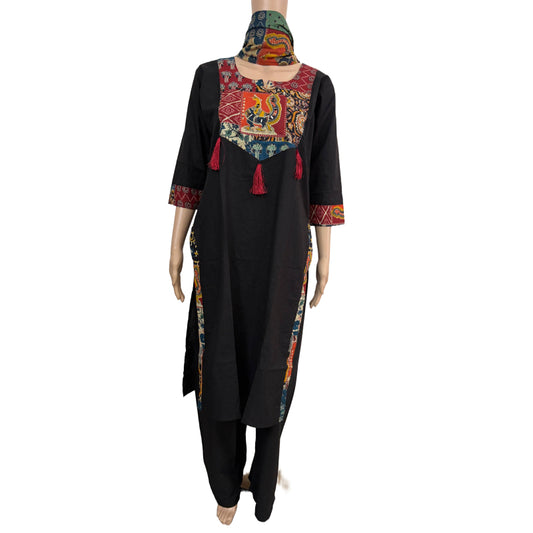Women mirror and patch work kurti with palazzo pant and dupatta | Black color 3 piece sets | Dabuset