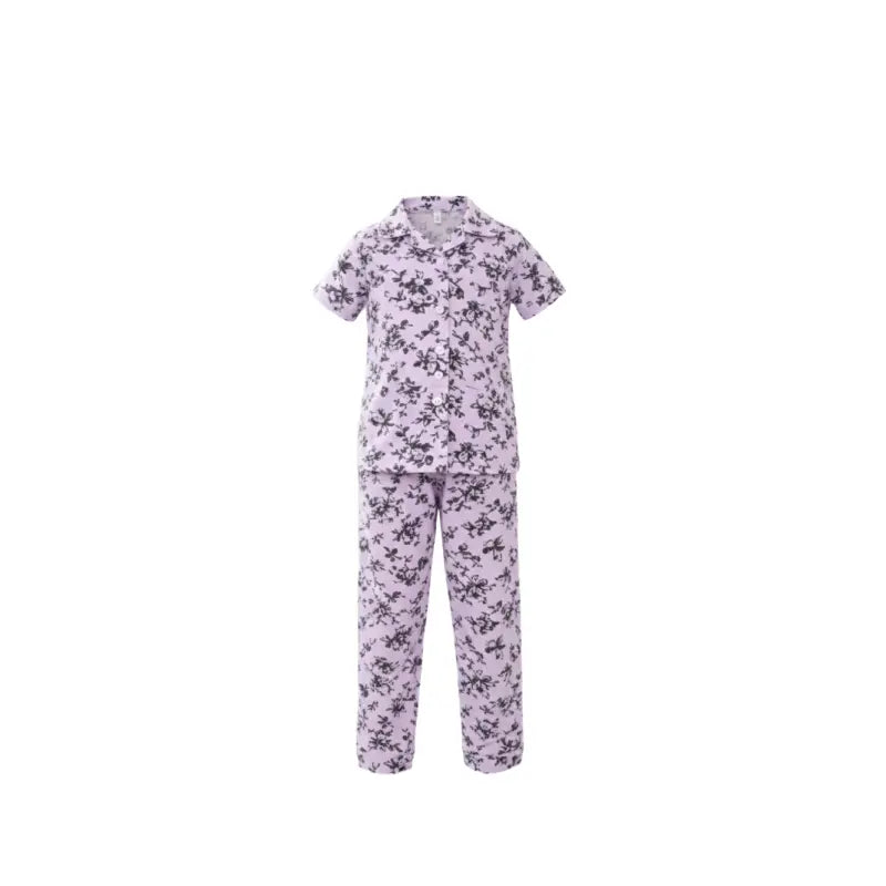 Kids Night Pant Set | Purple with flowers print
