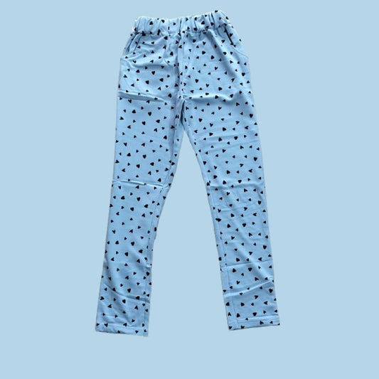 Girls Pants | Black heart in sky blue