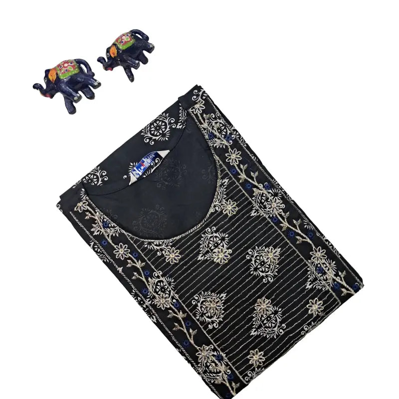 Women Kurti | Straight cut | Black rayon top with embroidery neck yoke | only kurti
