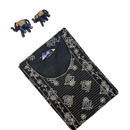 Women Kurti | Straight cut | Black rayon top with embroidery neck yoke | only kurti