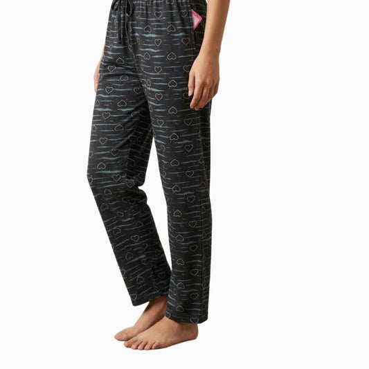 Women Pyjama Pant | Black with heart print | CL01