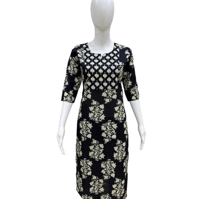 Women Kurti | Straight cut | Black with foral print